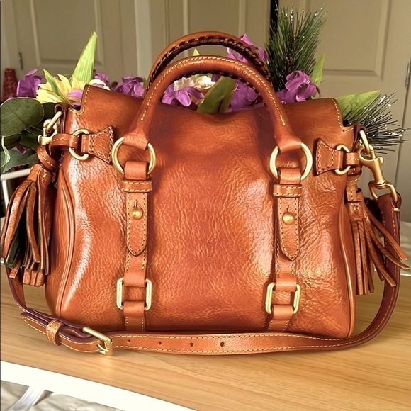 👜 Dooney & Bourke Vtg Florentine Leather Satchel with Gold Hardware  10x9x4.5” - Picture 5 of 17